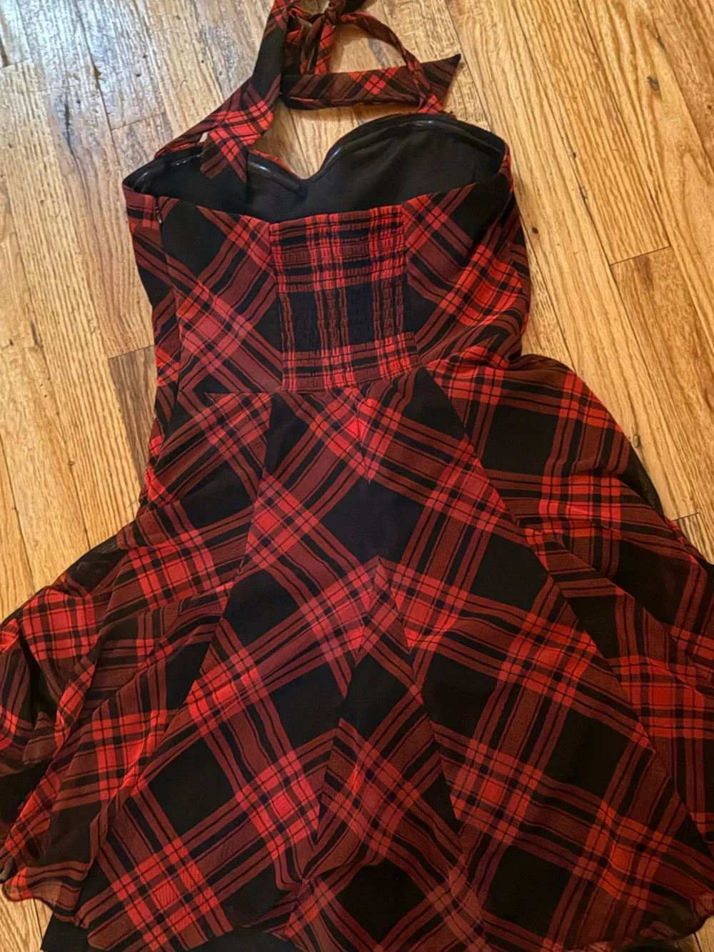 Betsey Johnson Red and Black Plaid Halter Fit-and-Flare Dress - Picture 3 of 4